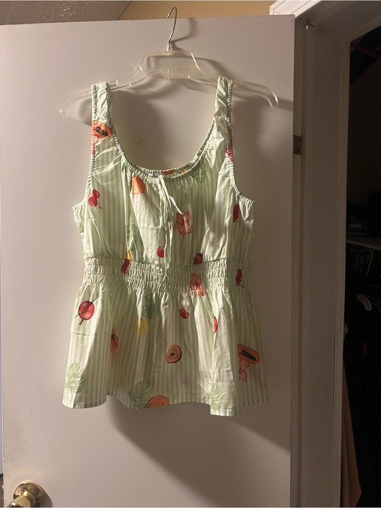 Cato Tops - Cato Light Green Fruit-Print Smocked Tank